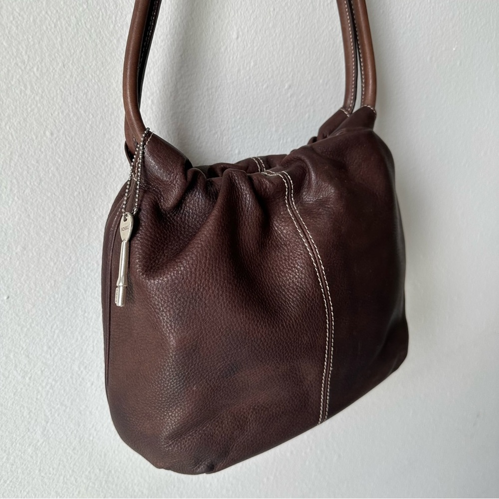 Fossil // Vintage Pebble Tote Shoulder Bag Brown Leather Fossil 1954 Key 75082